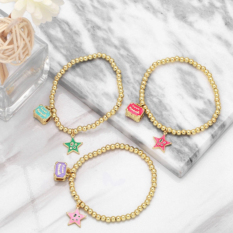 Little Bag Starfish Enamel Gold Plated Copper Beads Bracelet