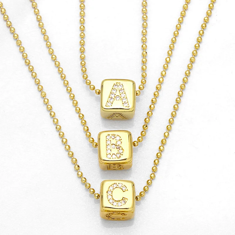 Geometric Gold Plated Zirconia Letters Pendant Necklace