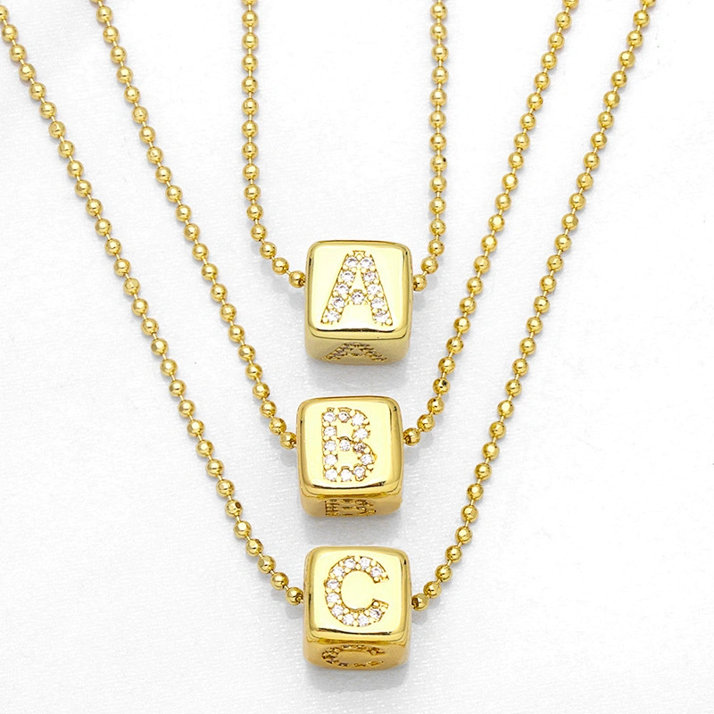 Geometric Gold Plated Zirconia Letters Pendant Necklace