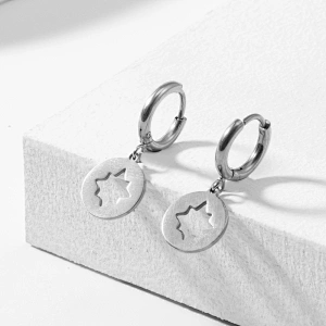 Fashion Stainless Steel Hollow Pentagram Earrings