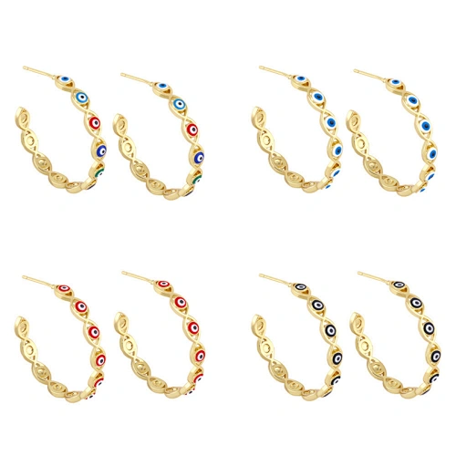 Enamel Copper Hoop Earrings Simple Evil Eye Gold Color