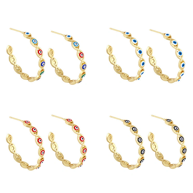 Enamel Copper Hoop Earrings Simple Evil Eye Gold Color