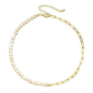 Copper Plated 14K Chain Necklace Pearl Chain Choker Necklace