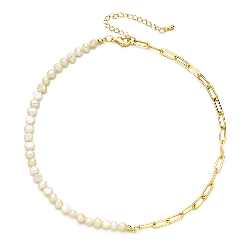 Copper Plated 14K Chain Necklace Pearl Chain Choker Necklace