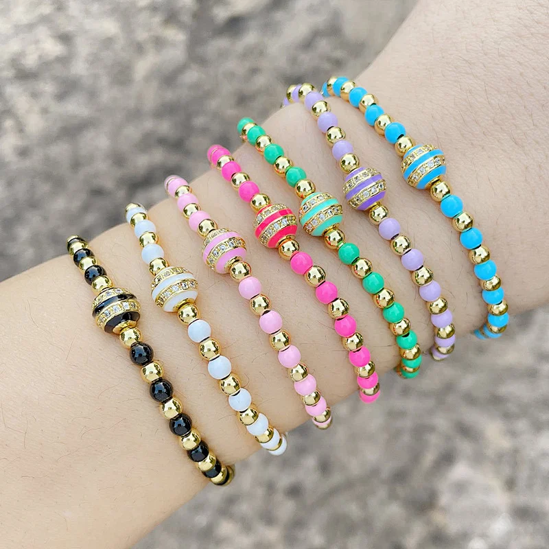 Couples Bracelets Men Women Zircon Enamel Beads Bracelet