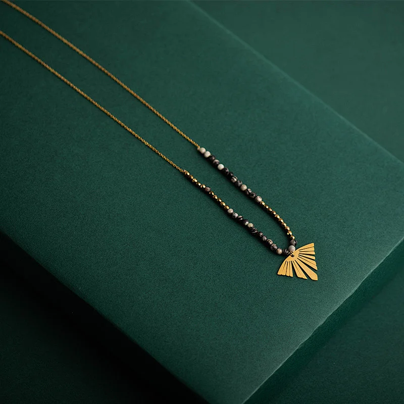 Stainless Steel Pendant Necklace With Stone Beads