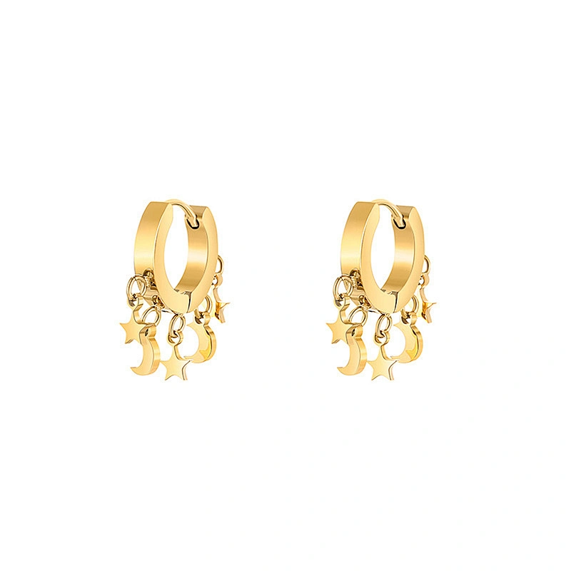 Gold Star Moon Pendant Earrings Steel Small Hoop Earrings