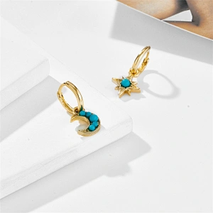 Brass Moon Shade Earring Turquoise Laided Jewelry