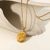 New Zircon Eight-pointed Star Oval Pendant Necklace