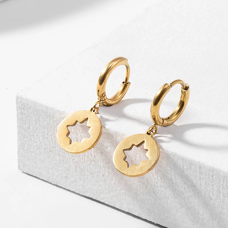 Fashion Stainless Steel Hollow Pentagram Earrings