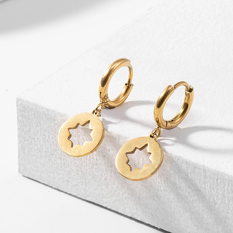 Fashion Stainless Steel Hollow Pentagram Earrings