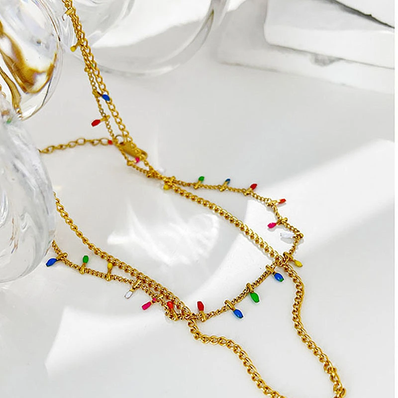 Titanium Steel Color Double Layer Bohemia Clavicle Chain Necklace