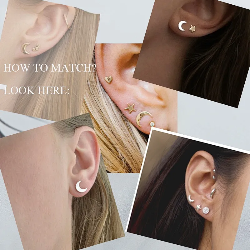 Stainless Steel Ring Simple New Ear Stud Moon Shape Earings