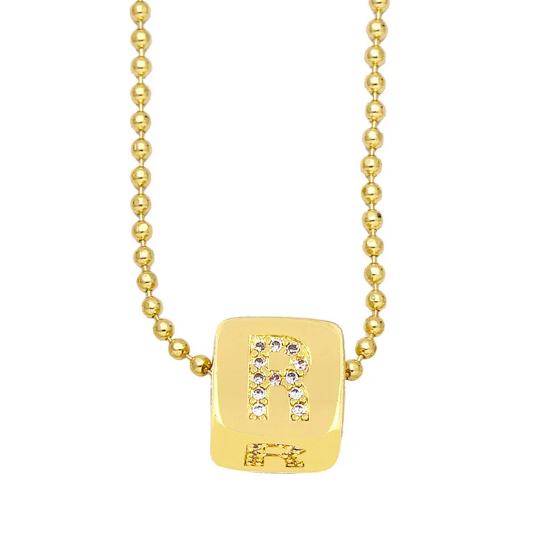 Geometric Gold Plated Zirconia Letters Pendant Necklace