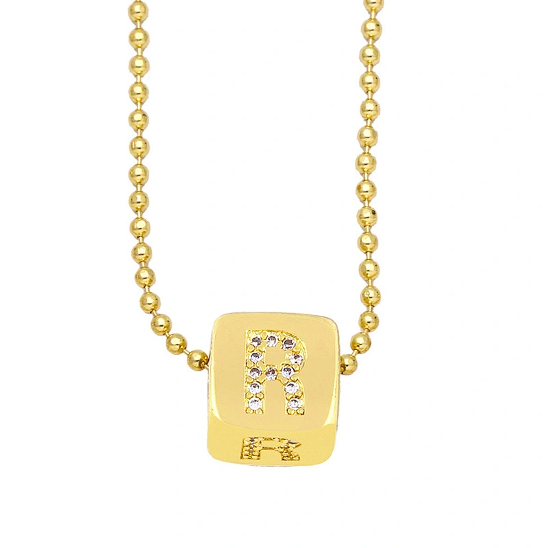 Geometric Gold Plated Zirconia Letters Pendant Necklace
