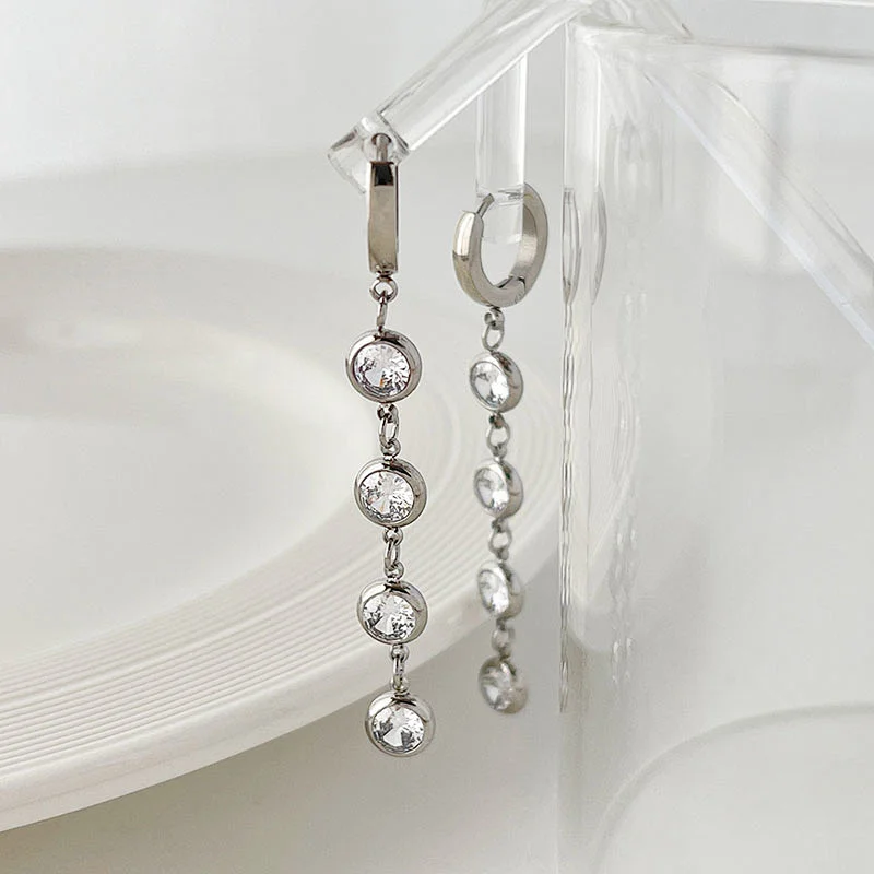 Women's Long Tassel Earrings Colorful Zircon Earrings