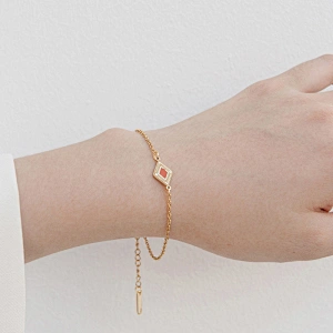 Charm Bracelet Gold Plated Chain Stainless Steel Rhombus