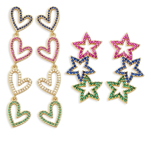 Heart Star Gold Plated Copper CZ Stone Women Girls Earrings