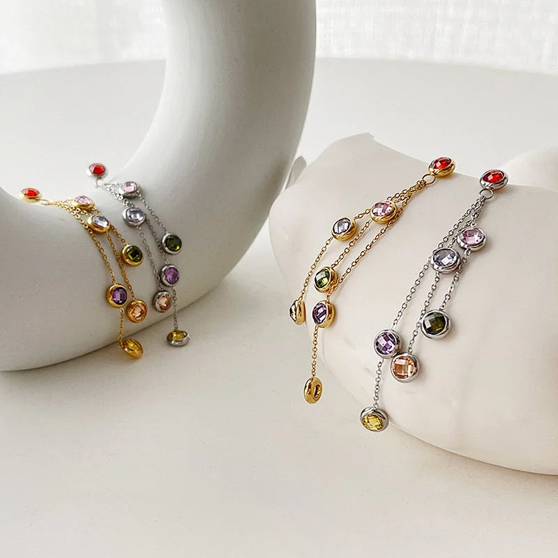 Stainless Steel Zircon Earrings Long Tassel Design Earrings