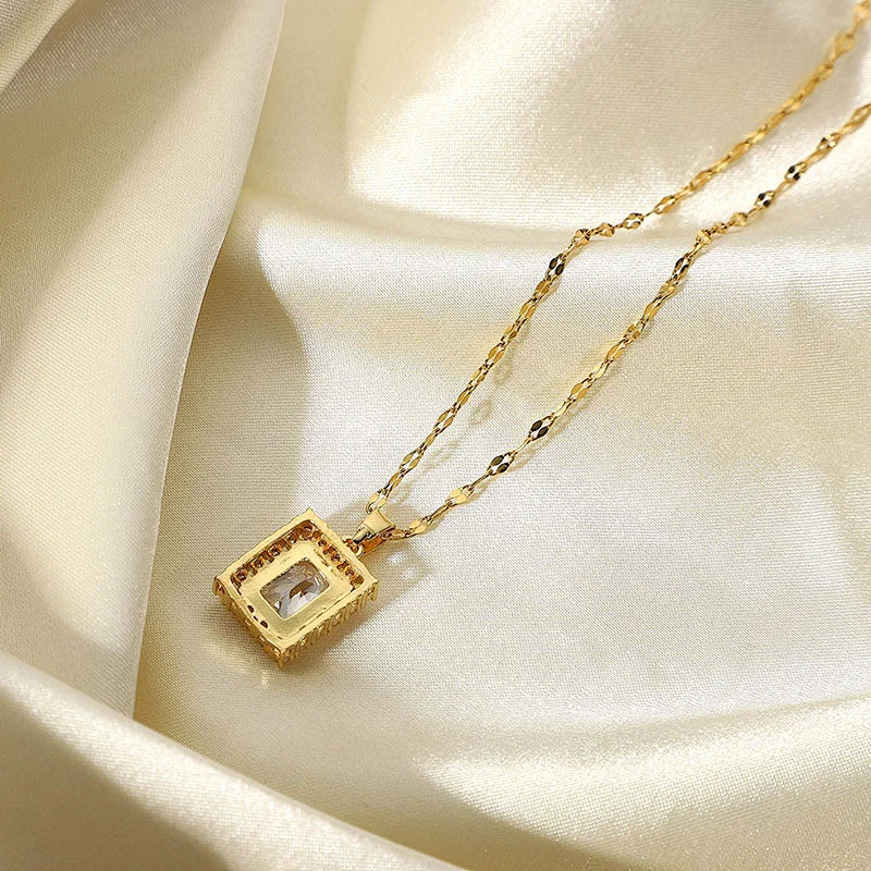 Fashion Stainless Steel Necklace Zircon Pendant Necklace