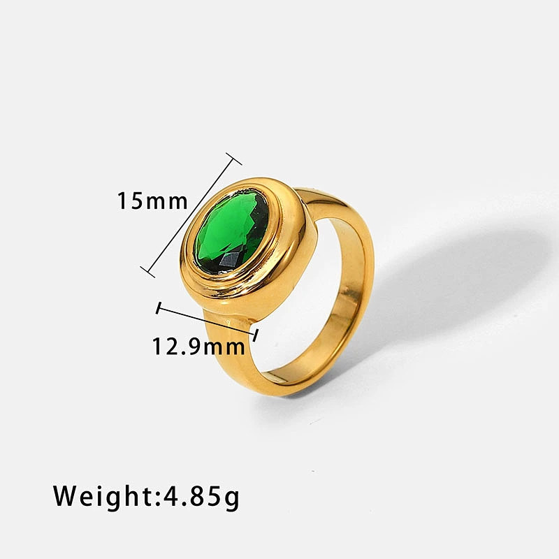 Vintage 18K Gold Plated Stainless Steel Oval Zircon Ring