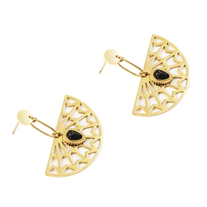 Stainless Steel Gold Color Semicircle Hollow Earrings