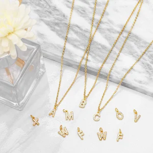 18k Gold Plated DIY Letters Necklace With CZ Diamond Pendant