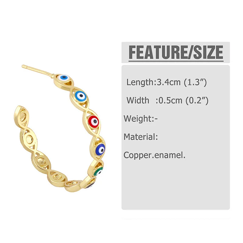 Enamel Copper Hoop Earrings Simple Evil Eye Gold Color