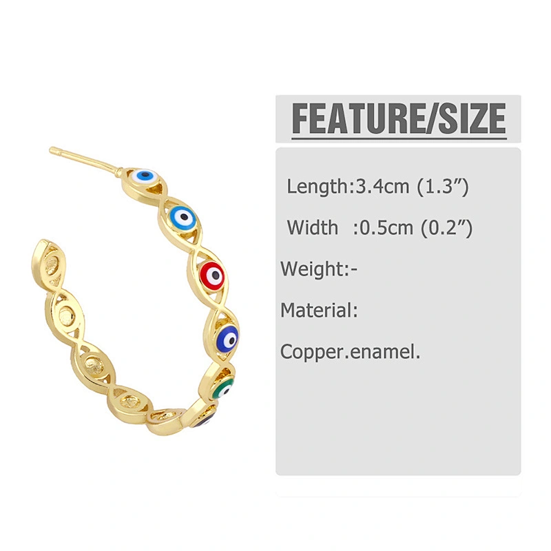 Enamel Copper Hoop Earrings Simple Evil Eye Gold Color