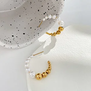 New Trend C-shaped Earrings Simple Freshwater Pearl Earrings