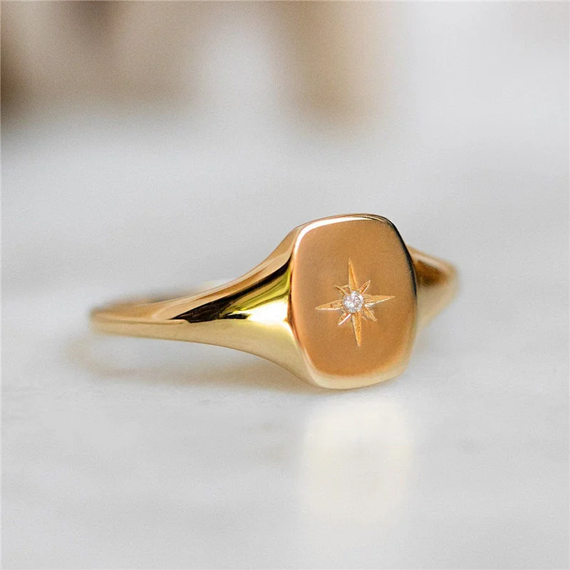 New Rings Star Ring Copper Plated 14K Gold Zircon Ring