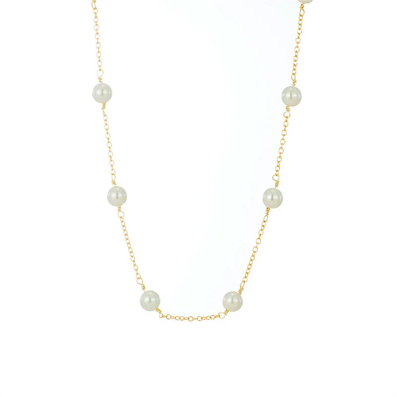 Minimalist Pearl Gold Color Chain Necklace Women Gift