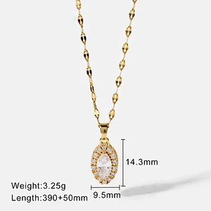 Stainless Steel White Cubic Zircon Pendant Necklace Women