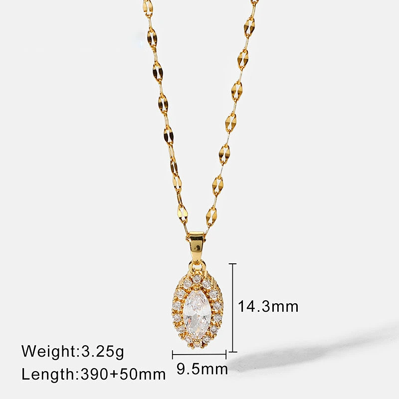 Stainless Steel White Cubic Zircon Pendant Necklace Women