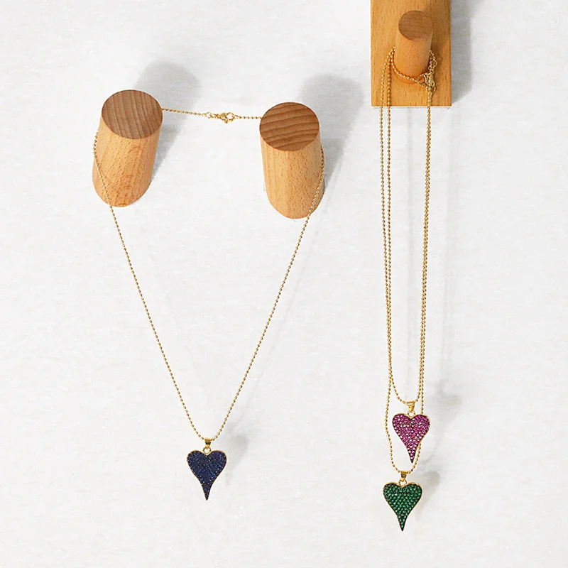 Heart Shaped Pendant Brass Necklace Micro Setting Jewelry
