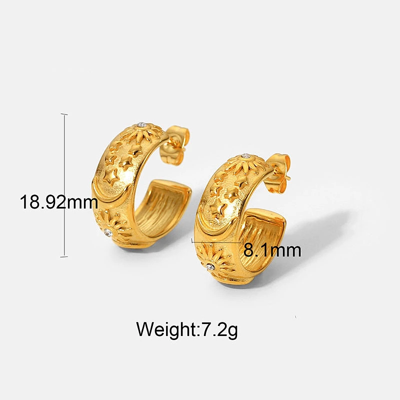 Fashion Zircon C Shape Earrings Stainless Steel Earrings Set