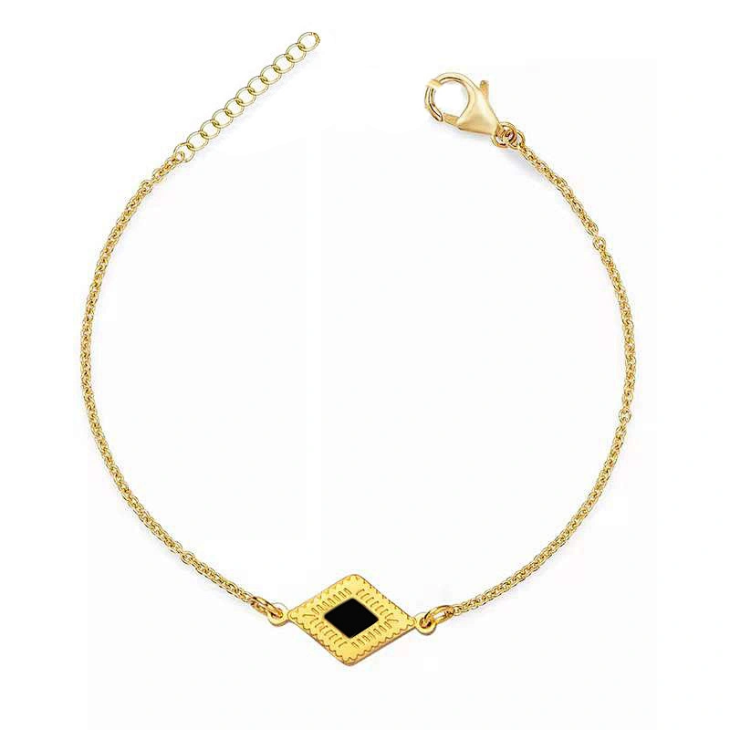 Charm Bracelet Gold Plated Chain Stainless Steel Rhombus