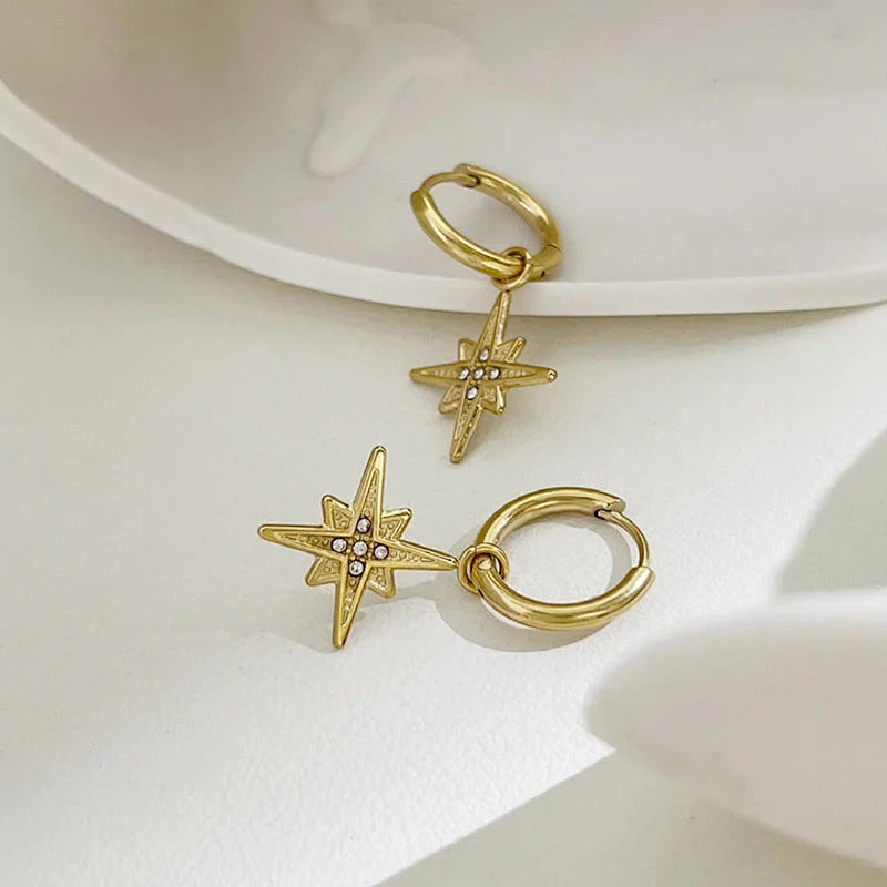 Luxury Star Earrings Female Star Zircon Hoop Earrings