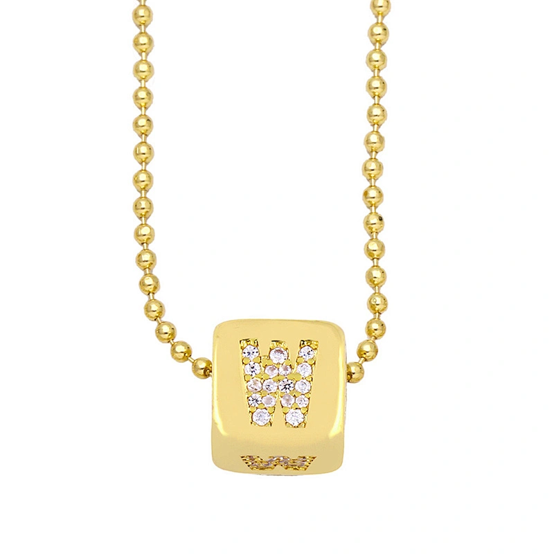 Geometric Gold Plated Zirconia Letters Pendant Necklace