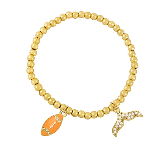 Zircon Mermaid Tail Gold Color Copper Beads Enamel Bracelets