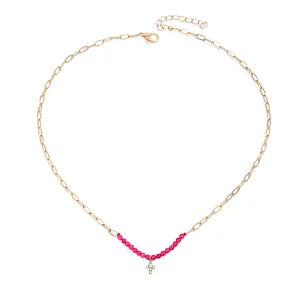 Fashion Colorful Beads Necklace Small Cross Pendant Necklace
