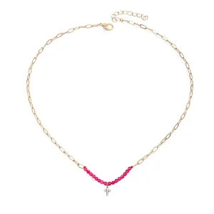 Fashion Colorful Beads Necklace Small Cross Pendant Necklace