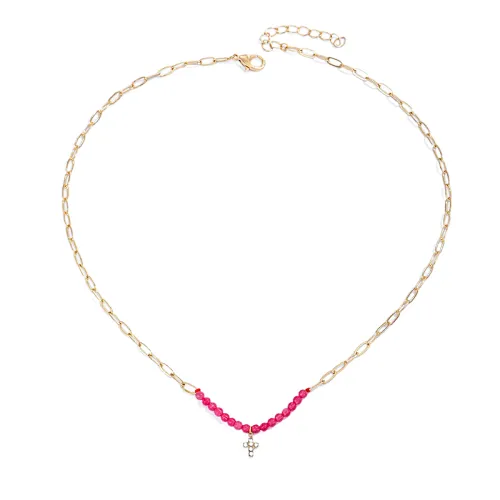 Fashion Colorful Beads Necklace Small Cross Pendant Necklace