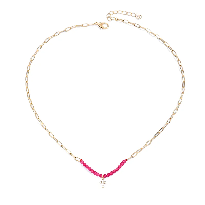 Fashion Colorful Beads Necklace Small Cross Pendant Necklace