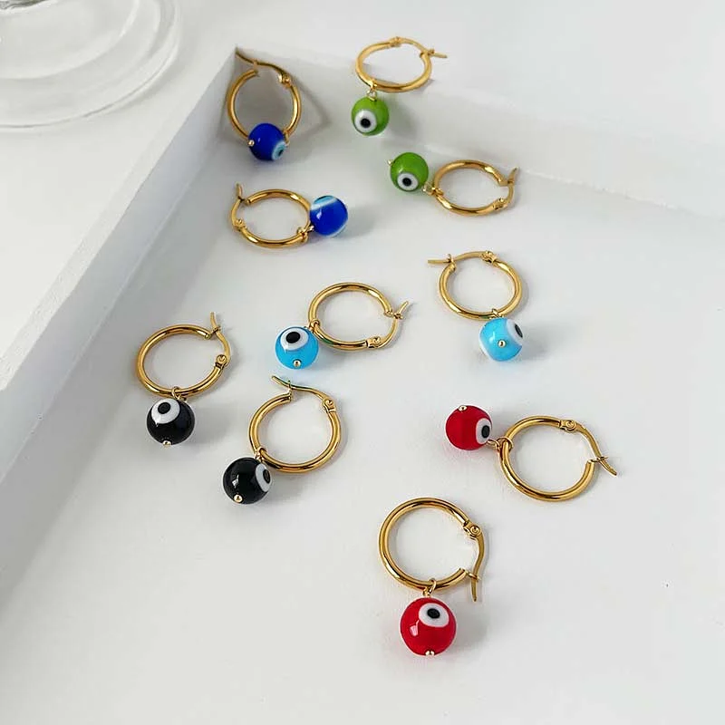 Stainless Steel Multi-Color Eye Hoop Earrings