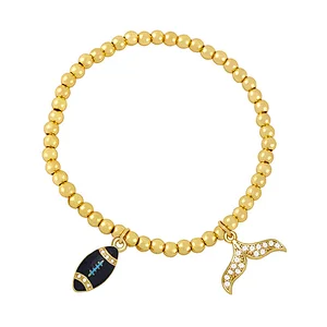 Zircon Mermaid Tail Gold Color Copper Beads Enamel Bracelets