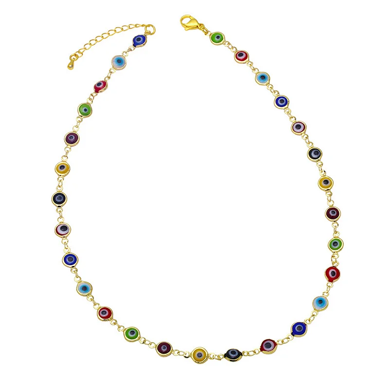 Enamel Simple Evil Eye Gold Color Copper Women Necklaces