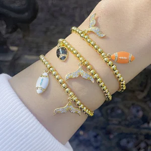 Zircon Mermaid Tail Gold Color Copper Beads Enamel Bracelets