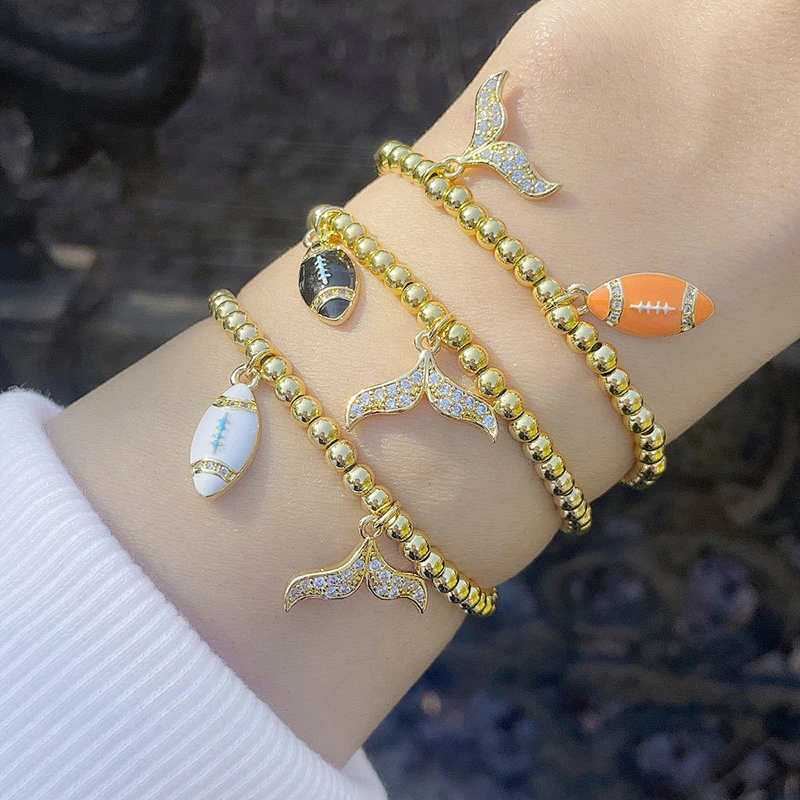 Zircon Mermaid Tail Gold Color Copper Beads Enamel Bracelets
