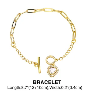 OT Clasp Jewlry Set Heart Shaped Zirconia Necklace Bracelet
